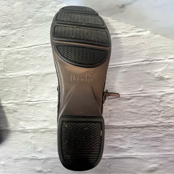 Dansko Savanna Flower Embossed Brown Leather Mary Jane Clog Shoe - Picture 14 of 16